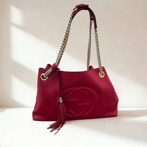 Pebbled Calfskin Medium Soho Chain Shoulder Bag Red - Picture 5 of 11